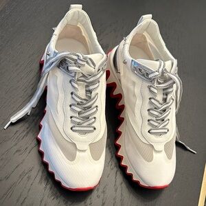 Christian Louboutin White and Red Zigzag Sneakers